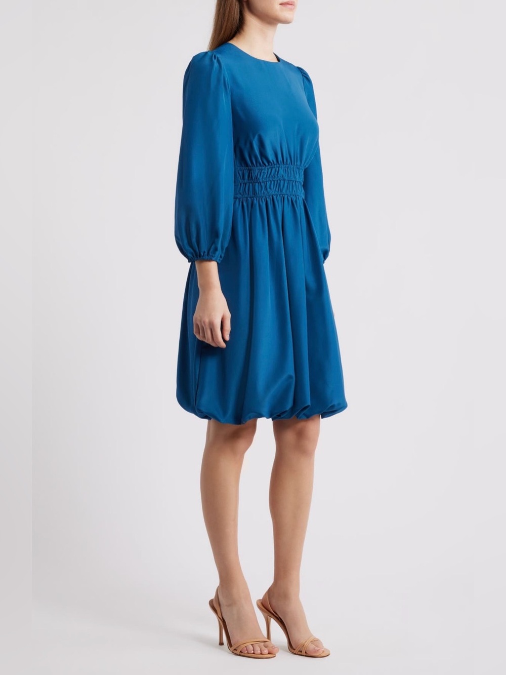 Eliza J Ballon Sleeve Crepe Fit & Flare Dress Size 8 Teal - Picture 3 of 15